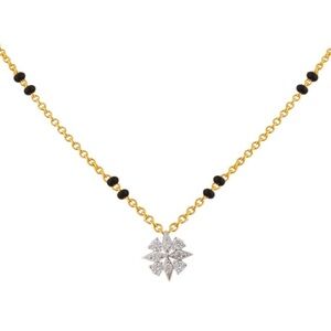 18K Gold Plated 925 SS Black Bead Chain Necklace with Floral Pendant